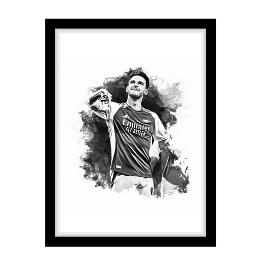DECLAN RICE "A4 Black & White Football Art Print – Oil Painting Style Sports Wall Decor-Artwork re-print