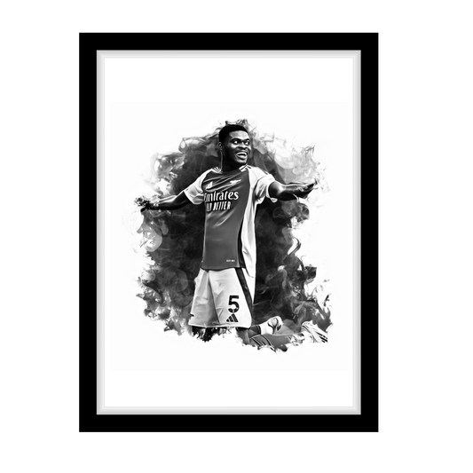 THOMAS PARTEY "A4 Black & White Football Art Print – Oil Painting Style Sports Wall Decor-Artwork re-print