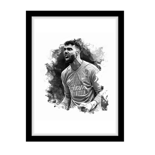 DAVID RAYA "A4 Black & White Football Art Print – Oil Painting Style Sports Wall Decor-Artwork re-print