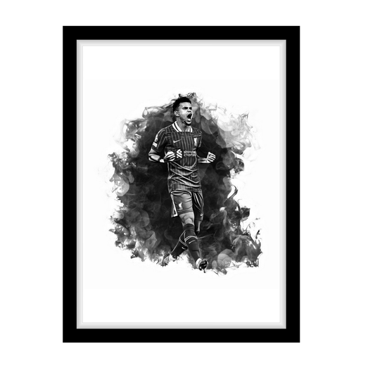 LUIS DIAZ "A4 Black & White Football Art Print – Oil Painting Style Sports Wall Decor-Artwork re-print