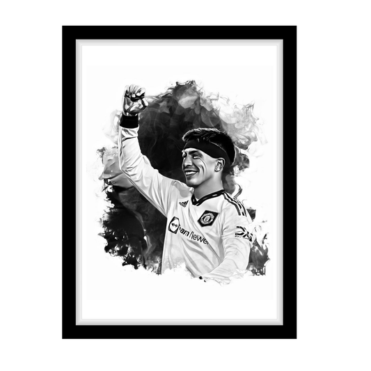 MARTINEZ "A4 Black & White Football Art Print – Oil Painting Style Sports Wall Decor-Artwork re-print