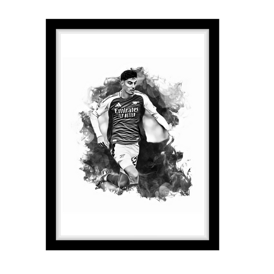 KAI HAVERTZ "A4 Black & White Football Art Print – Oil Painting Style Sports Wall Decor-Artwork re-print