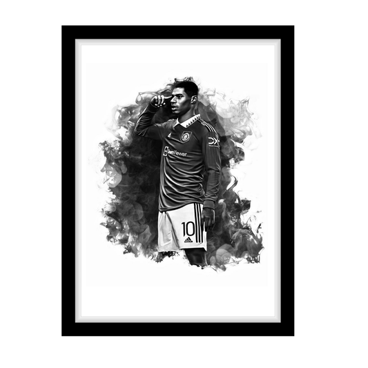 RASHFORD "A4 Black & White Football Art Print – Oil Painting Style Sports Wall Decor-Artwork re-print