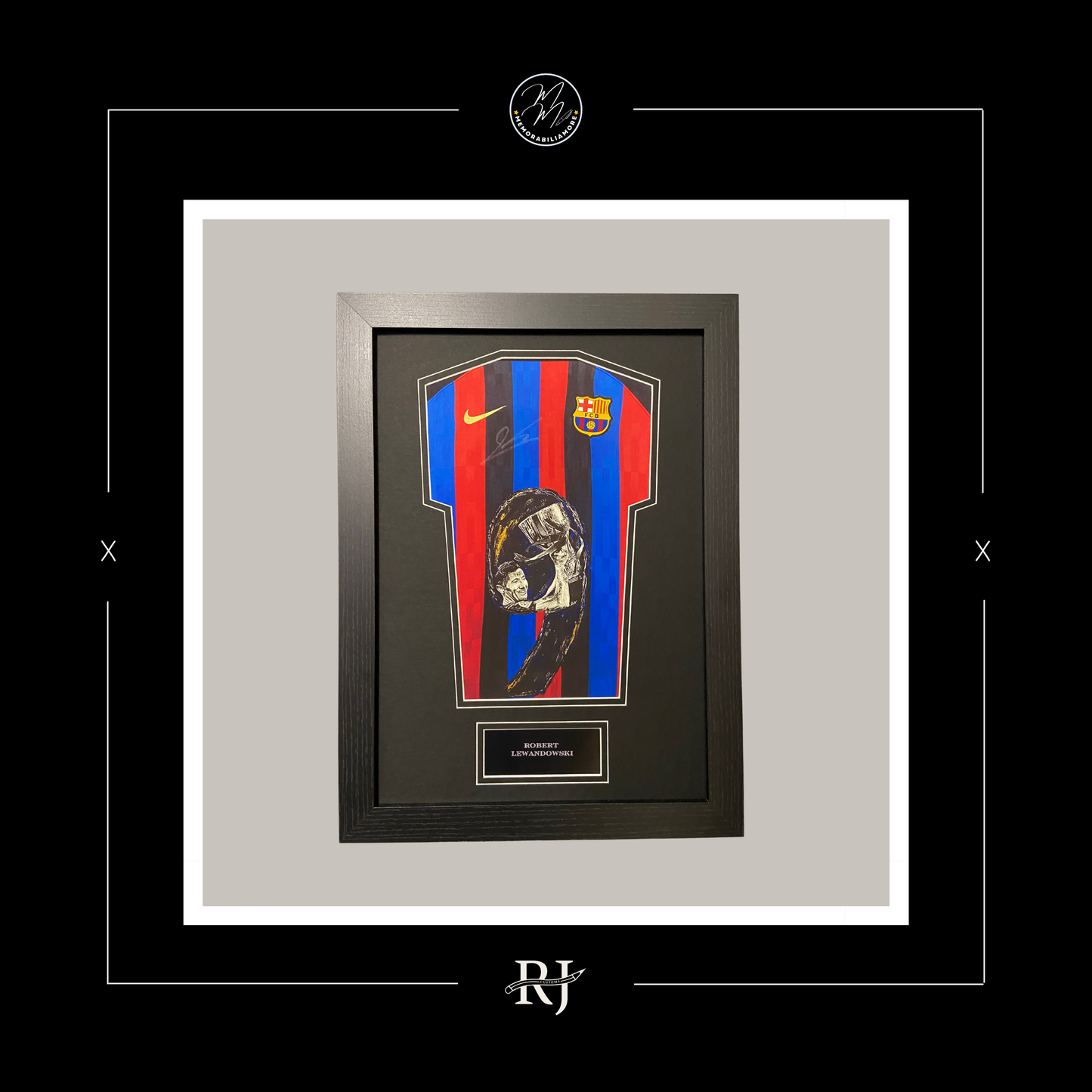 ROBERT LEWANDOWSKI HAND-PAINTED & SIGNED BARCELONA SHIRT