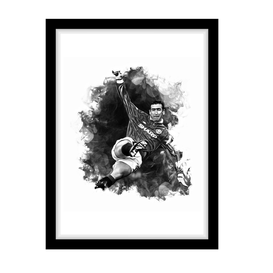 ERIC CANTONA "A4 Black & White Football Art Print – Oil Painting Style Sports Wall Decor-Artwork re-print