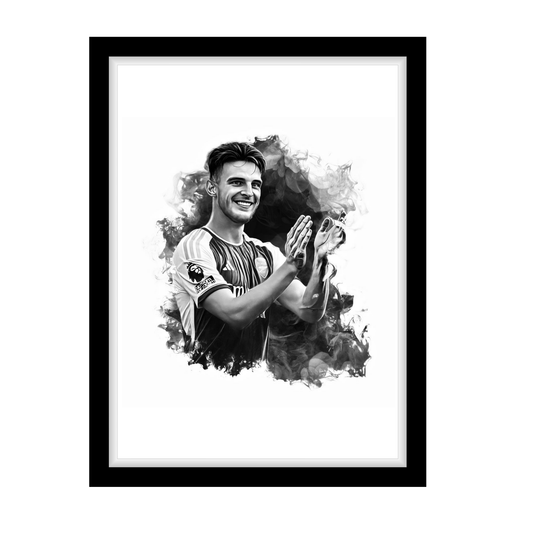 DECLAN RICE  "A4 Black & White Football Art Print – Oil Painting Style Sports Wall Decor-Artwork re-print