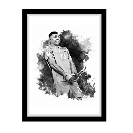EMI MARTINEZ "A4 Black & White Football Art Print – Oil Painting Style Sports Wall Decor-Artwork re-print