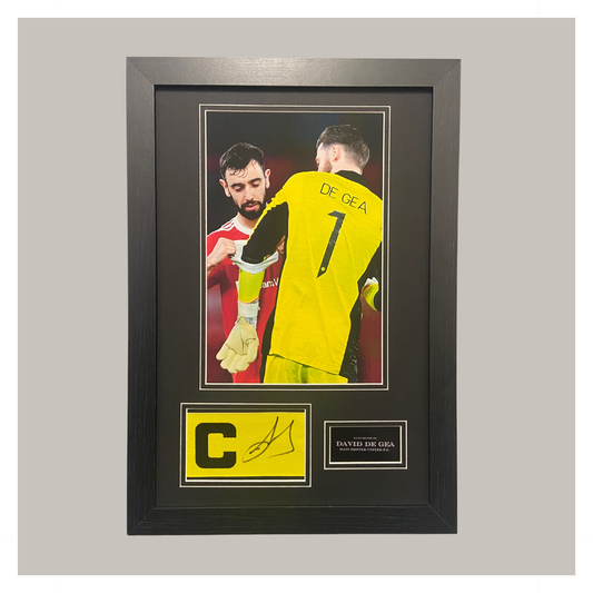 DAVID DE GEA SIGNED CAPTAINS ARMBAND DISPLAY