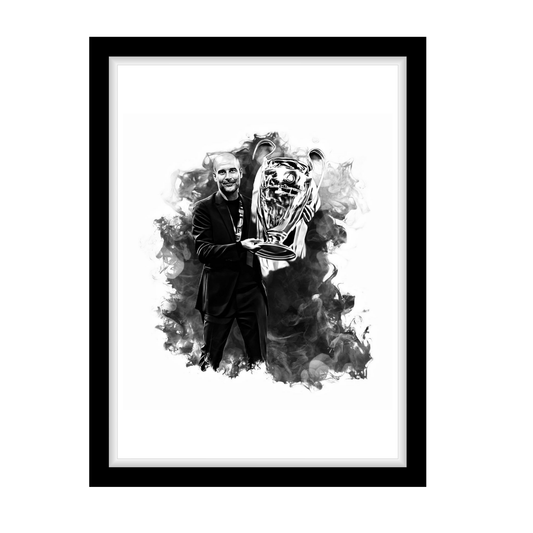 PEP GUARDIOLA "A4 Black & White Football Art Print – Oil Painting Style Sports Wall Decor-Artwork re-print