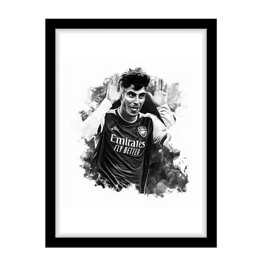 KAI HAVERTZ "A4 Black & White Football Art Print – Oil Painting Style Sports Wall Decor-Artwork re-print