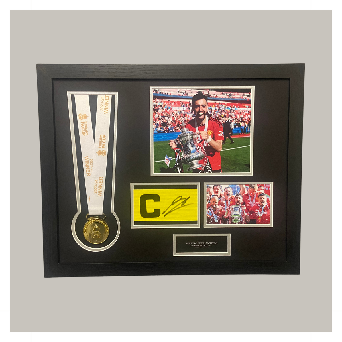 BRUNO FERNANDES SIGNED CAPTAINS ARMBAND MOUNTED DISPLAY 