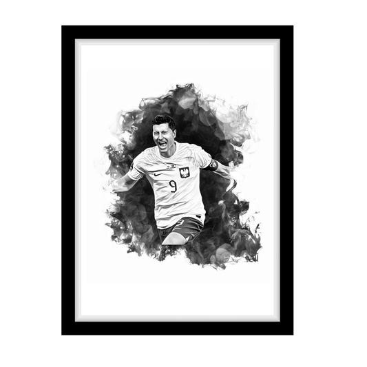 LEWANDOWSKI "A4 Black & White Football Art Print – Oil Painting Style Sports Wall Decor-Artwork re-print