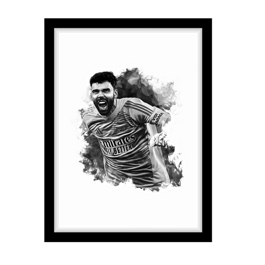 DAVID RAYA "A4 Black & White Football Art Print – Oil Painting Style Sports Wall Decor-Artwork re-print