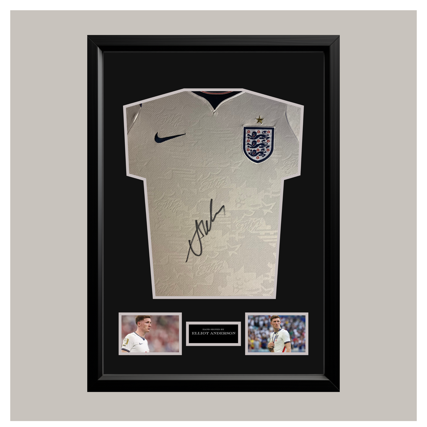 HAND SIGNED ELLIOT ANDERSON FRAMED SHIRT DISPLAY